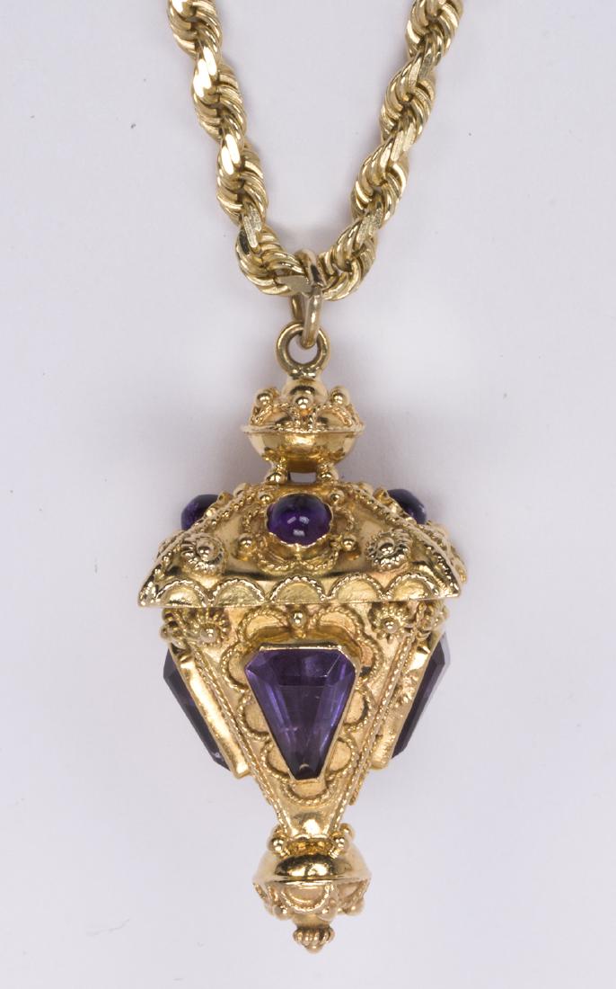 Amethyst and 14k yellow gold pendant-necklace (1 of 4)