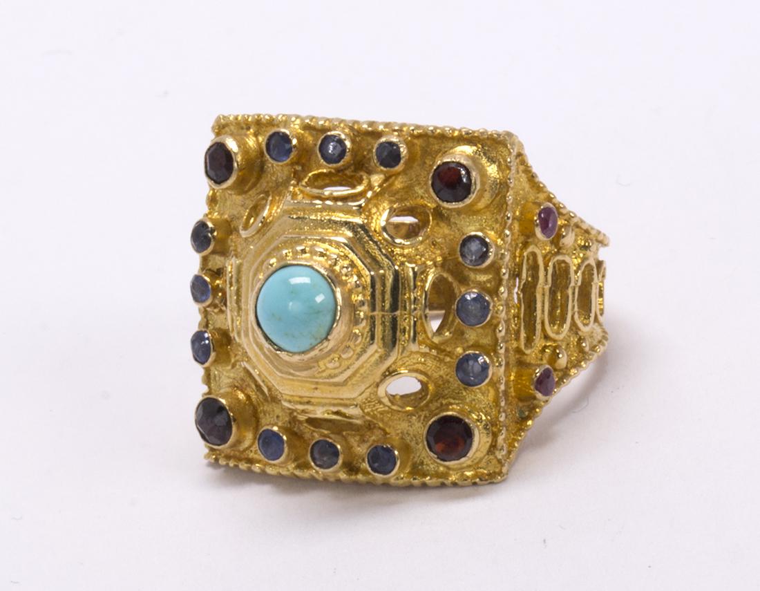 Multi-stone and 18k yellow gold ring (1 of 3)