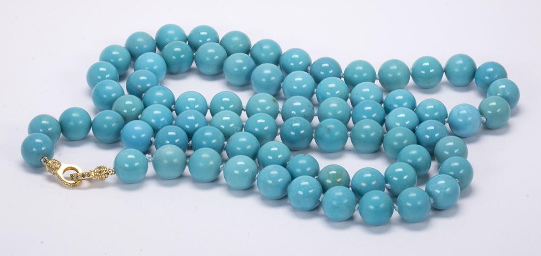 Turquoise bead and 18k yellow gold necklace (1 of 3)