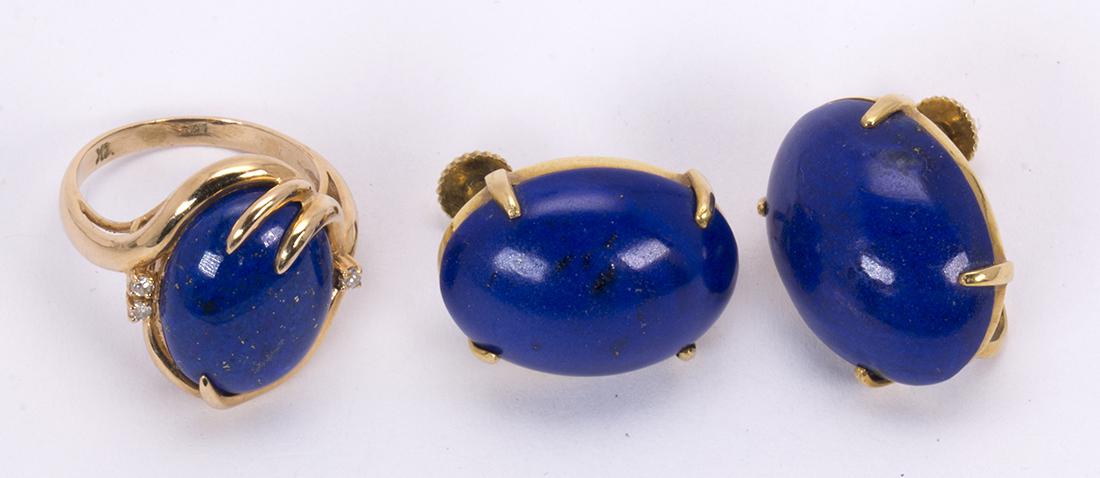 Lapis lazuli, diamond and 14k yellow gold jewelry suite (1 of 2)