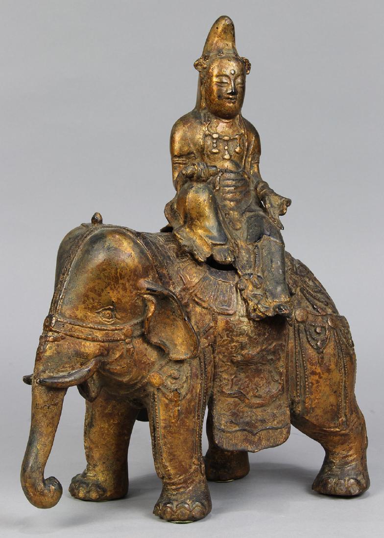 Chinese Gilt Lacquered Bronze Bodhisattva on Elephant (1 of 7)