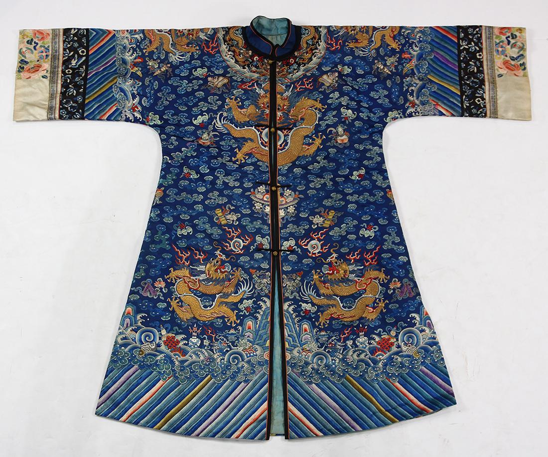 Chinese Button Front Blue Dragon Robe (1 of 3)