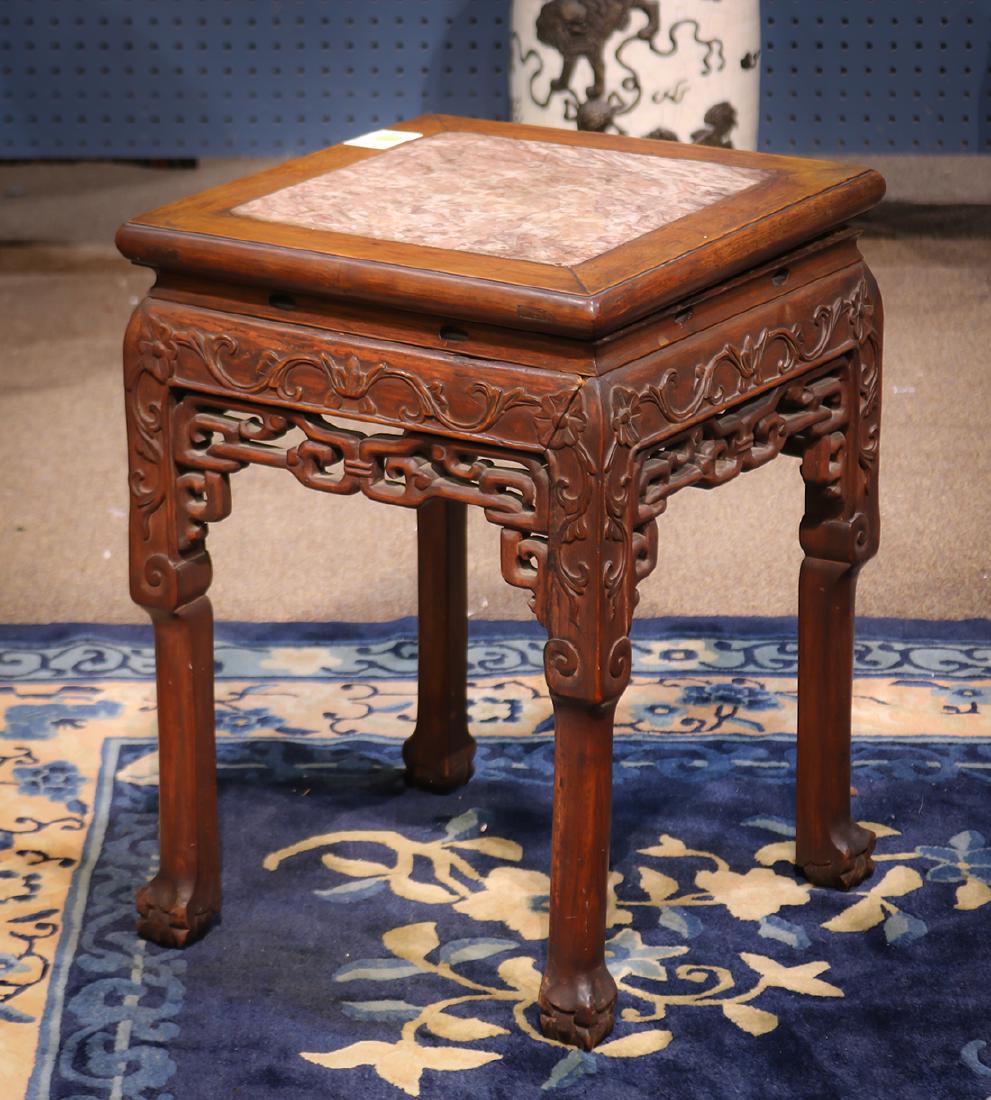 Chinese Marble Inset Wood Stand (1 of 4)