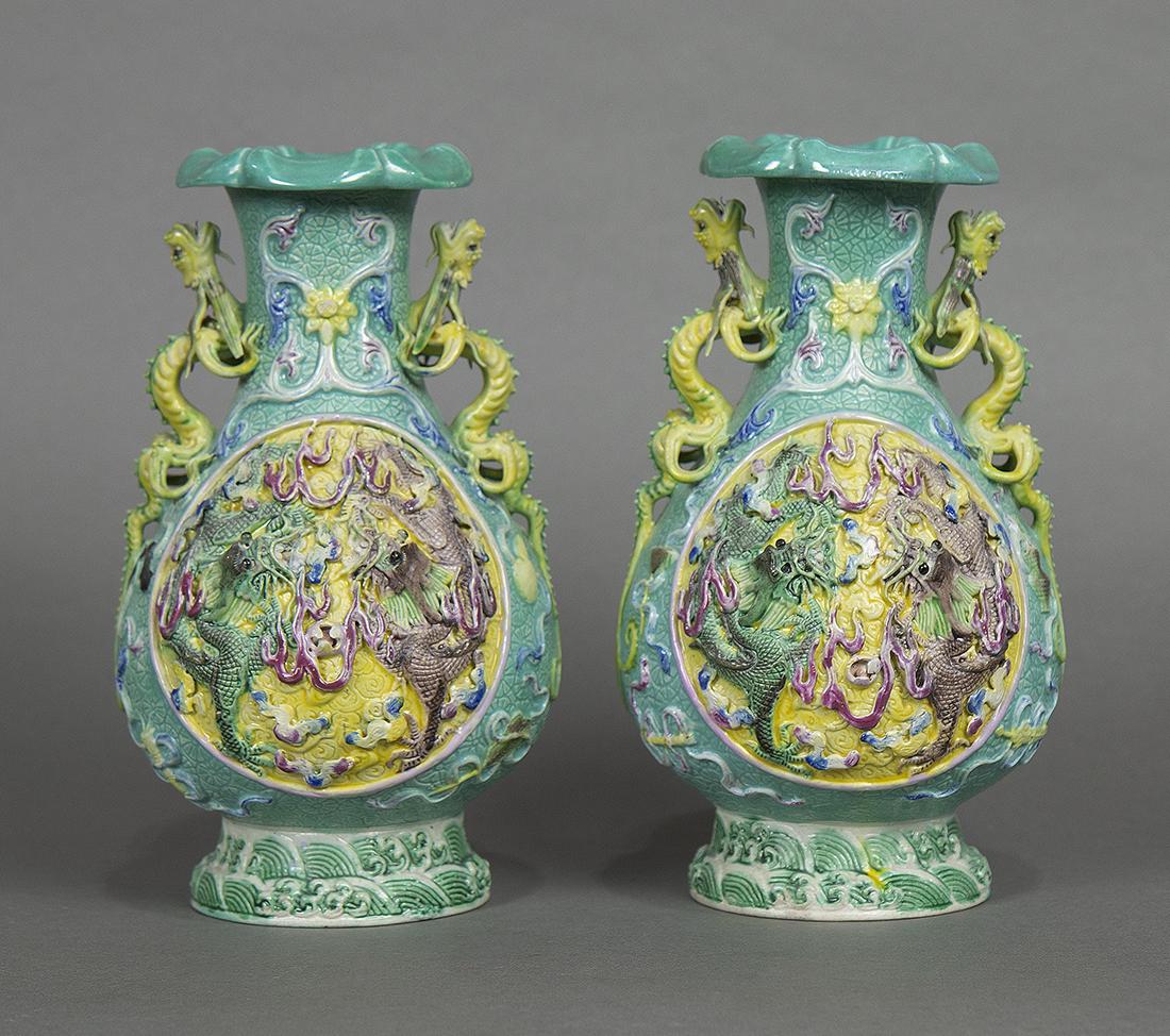 Chinese Carved Porcelain Vases, Dragons (1 of 6)