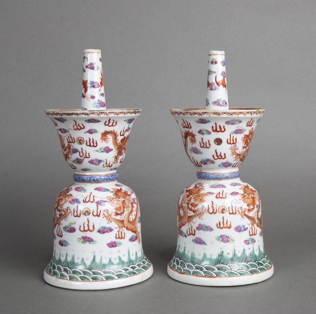 Chinese Porcelain Candle Holders, Dragon (1 of 8)