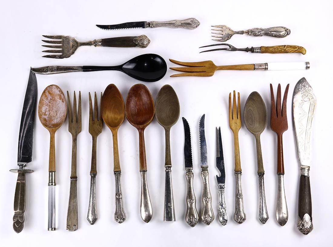 (lot of 20) Assortment of sterling, silverplate, wood (1 of 2)