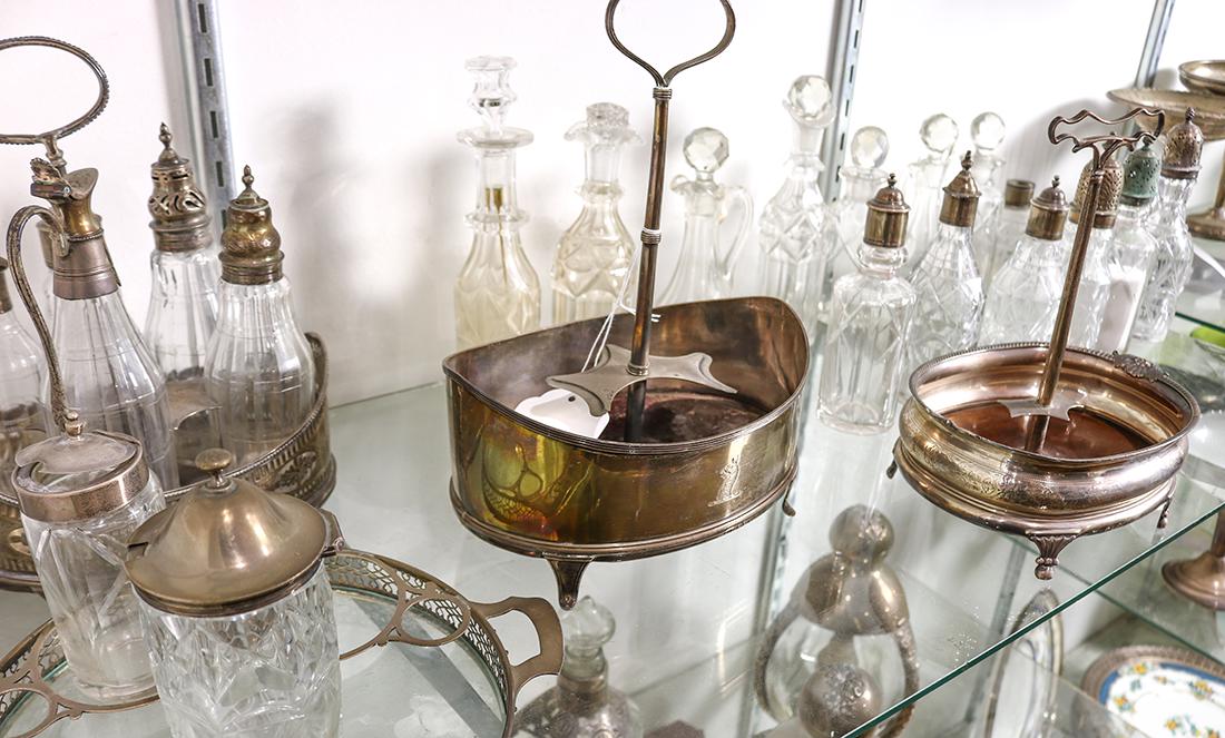 (lot of 25) Sterling silver and cut glass decanter (1 of 2)