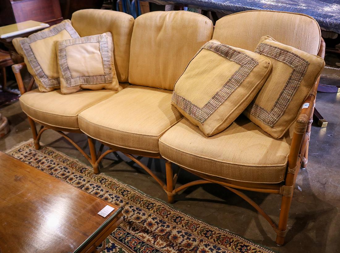 McGuire style sofa, having three seats with mustard (1 of 1)