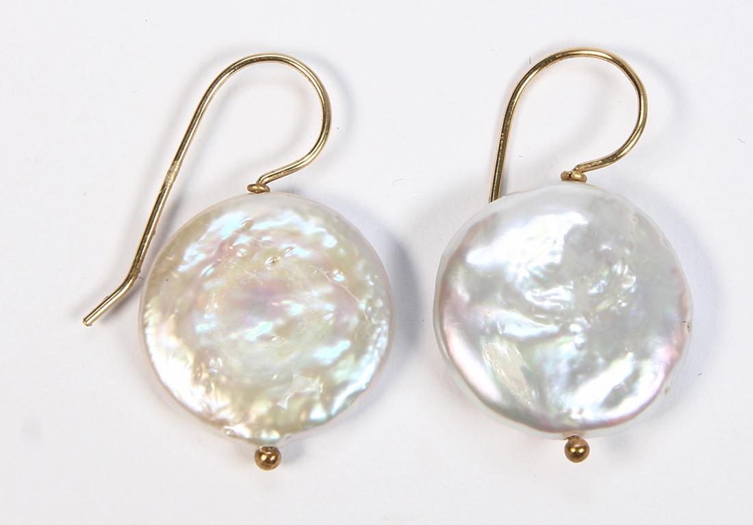 Pair of cultured coin pearl and gold-filled earrings (1 of 2)