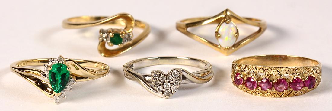 (Lot of 5) Multi-stone, diamond and yellow gold rings (1 of 4)