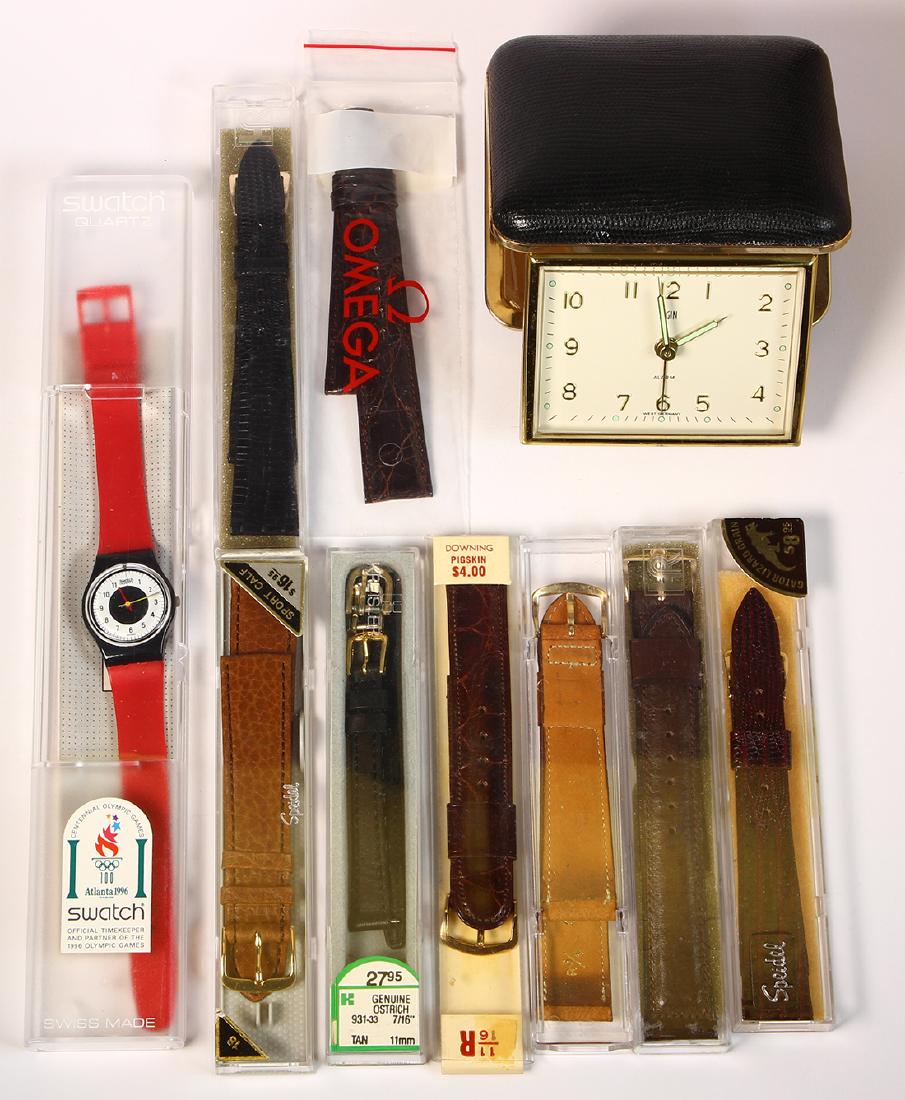 (Lot of 10) Leather metal watch bands, alarm clock and (1 of 1)