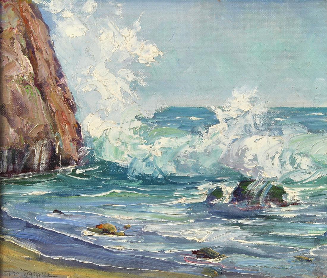Painting, Teresa Sylvia Razalle: Teresa Sylvia Razalle (American, 1888-1972), California Coast, oil on canvas, signed lower left, overall (with frame): 13.5"h x 15.5"w. Provenance: Estate of Edan Milton Hughes (San Francisco, CA)