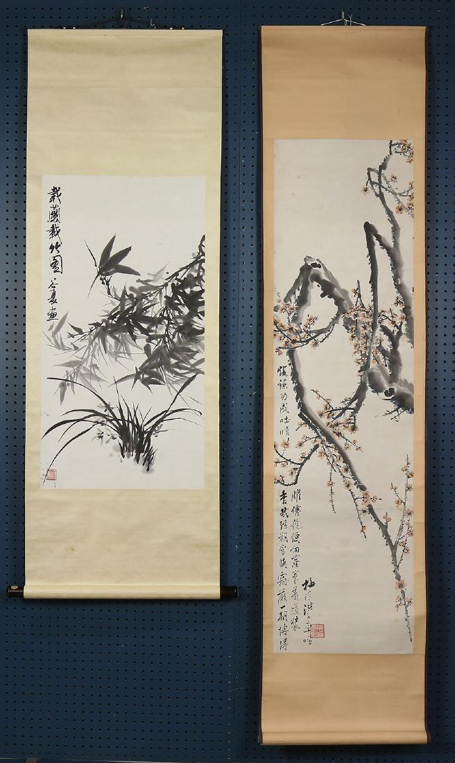 Chinese Scroll, Attr. to Gu Xia, Bamboo/Orchid; Prunus (1 of 9)