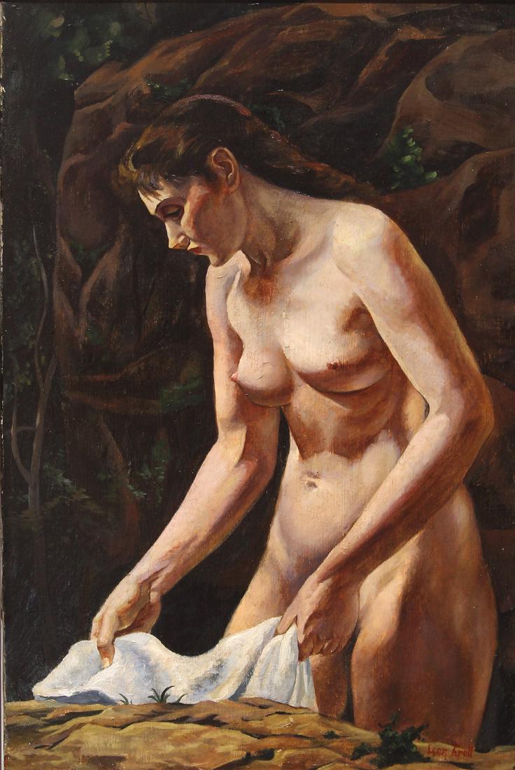 Painting, Leon Kroll: Leon Kroll (American, 1884–1975), Untitled (Nude), oil on canvas, signed lower right, canvas: 23.5"h x 15.75"w, overall (with frame): 29.25"h x 21.75"w