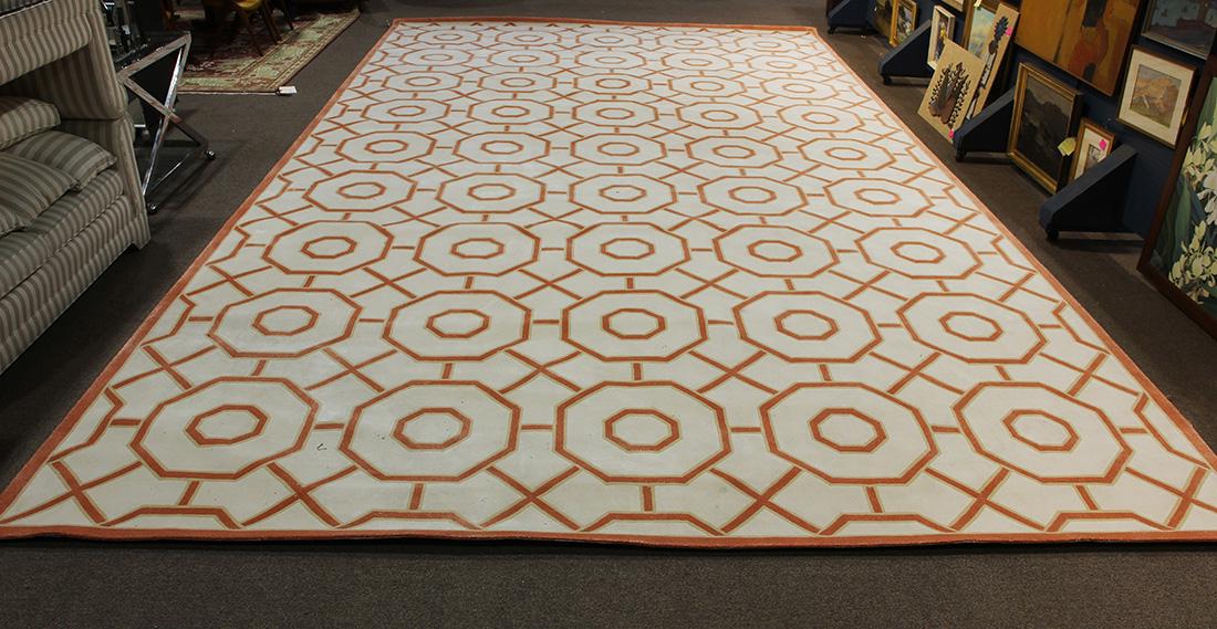 Edward Fields palace size carpet: Edward Fields palace size carpet, having orange geometric detail on a white ground, 23'6" x 14'3"