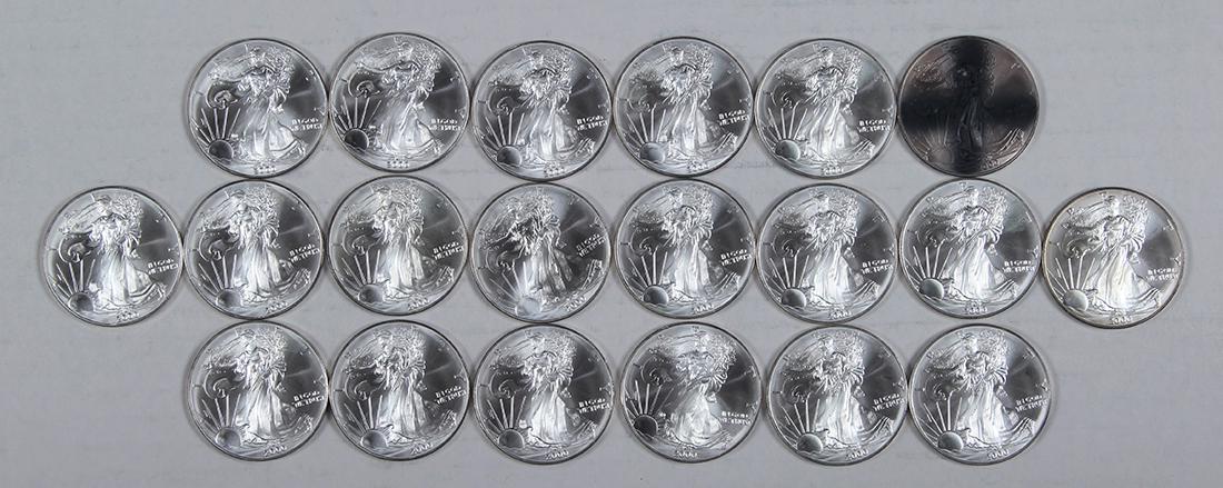 American Eagle silver dollars, dated 2000 (1 of 2)