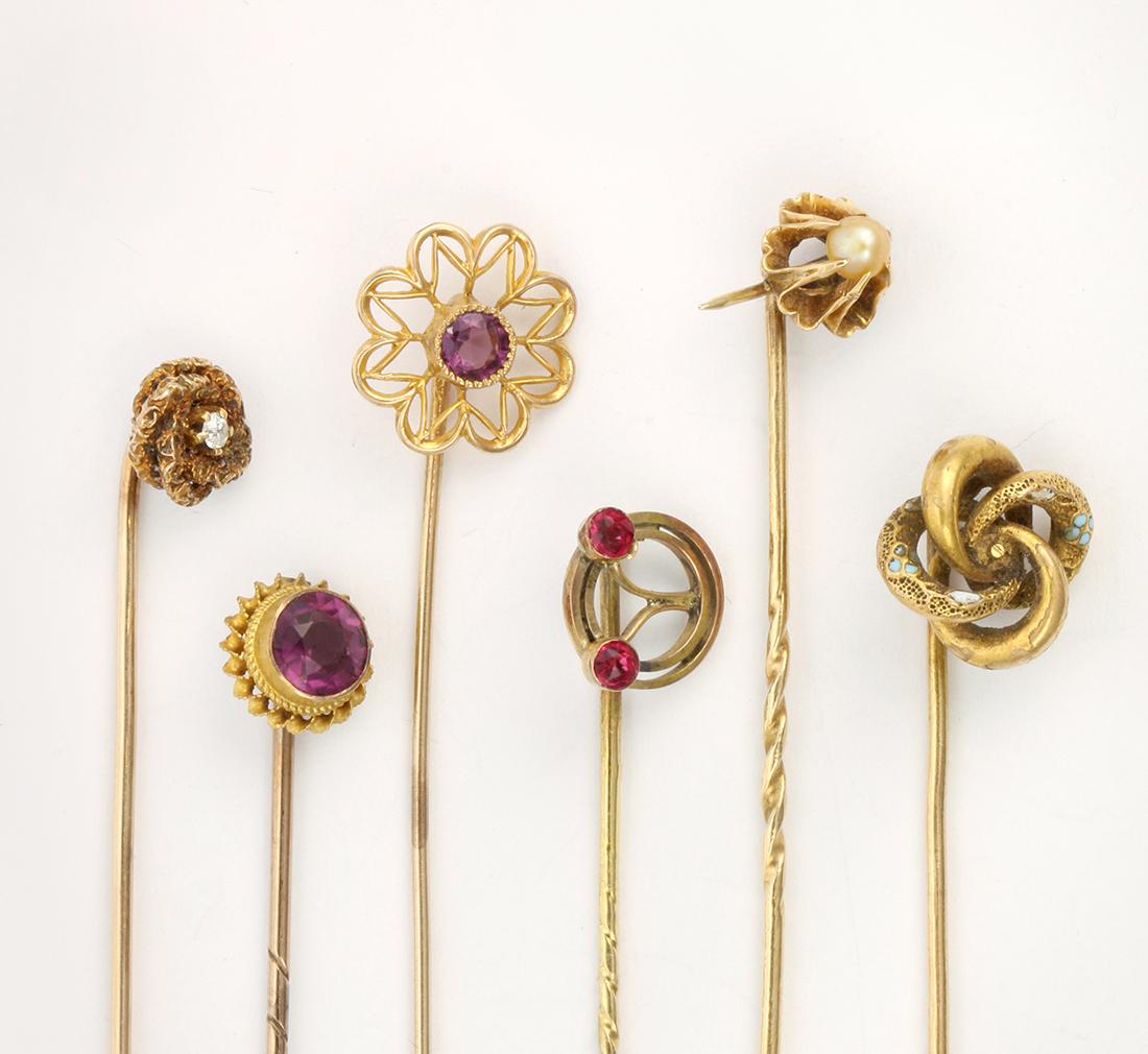 Diamond, multi-stone and 14k yellow gold stickpins (1 of 2)