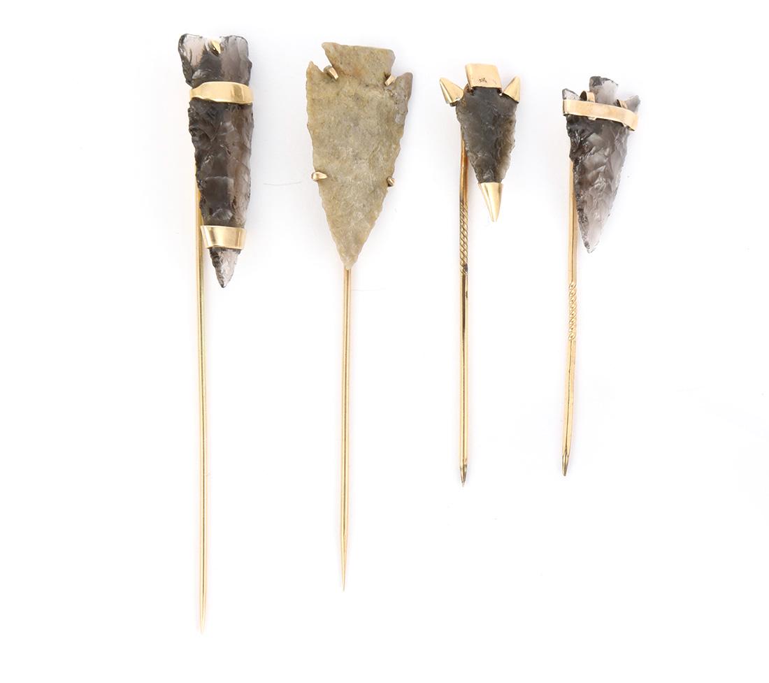 Glass, 10k yellow gold and metal arrowhead stickpins (1 of 1)