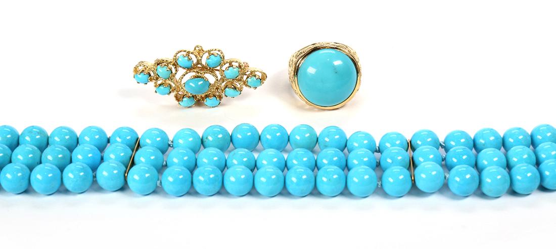 Turquoise and 14k yellow gold jewelry suite (1 of 8)