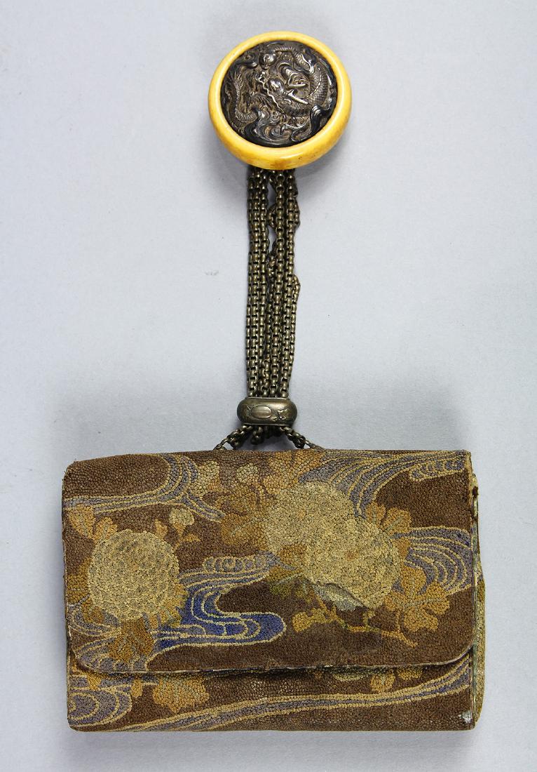 Japanese Tobacco Pouch with Kagamibuta Netsuke (1 of 5)