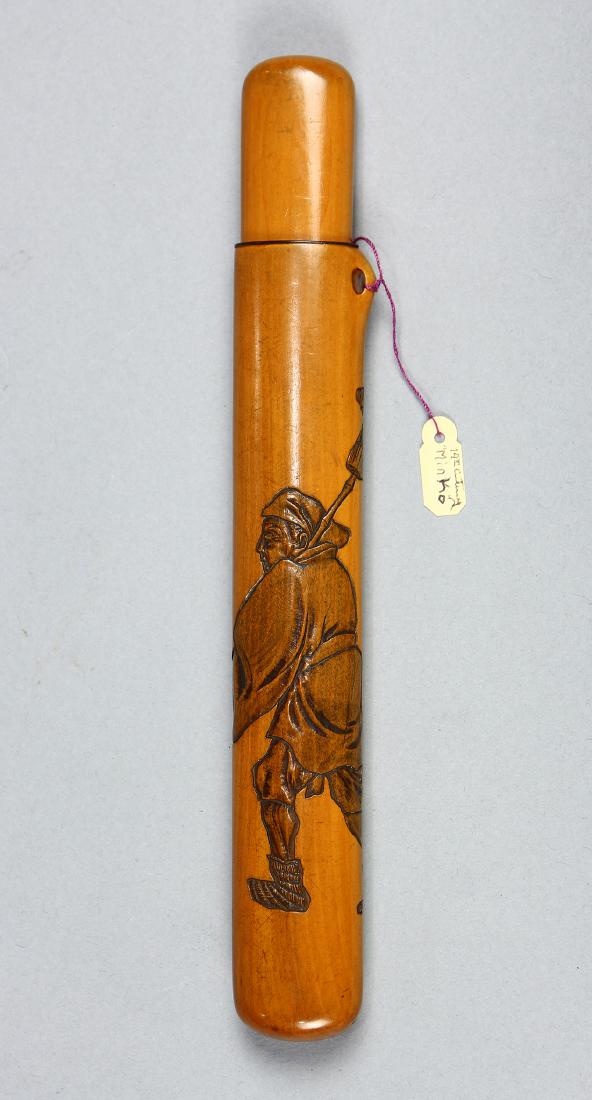 Japanese Boxwood  Pipe Case, Signed (1 of 4)