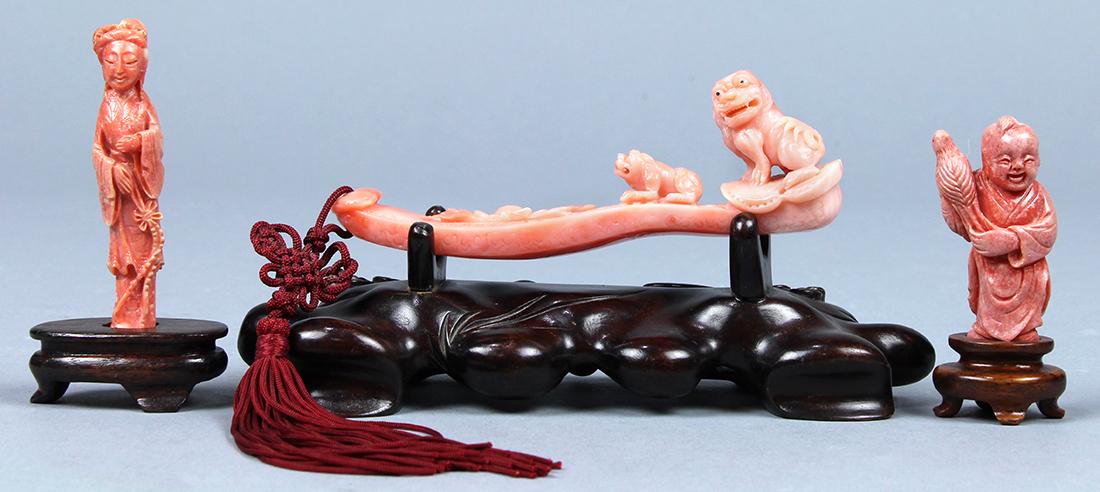 Chinese Coral Carvings, Scepter and Figures (1 of 4)
