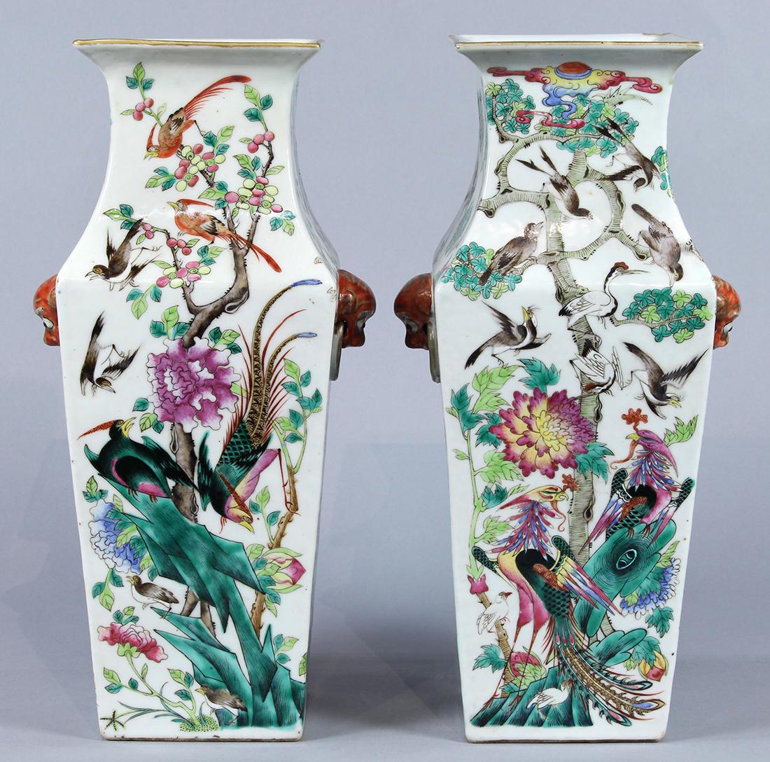 Chinese Porcelain Square Vases, Birds/Flowers (1 of 6)