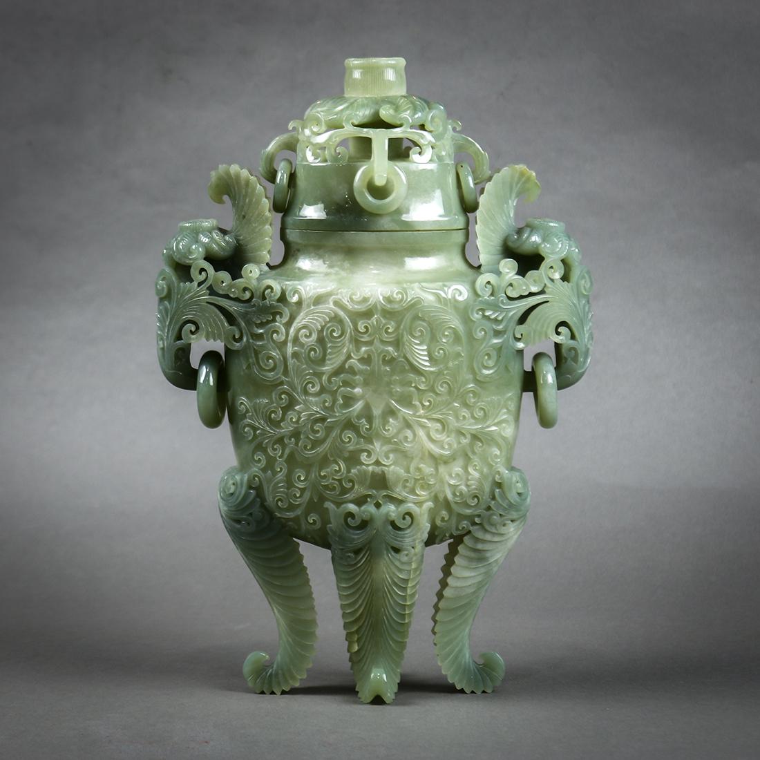 Chinese Mughal-style Jadeite Floral Urn (1 of 5)