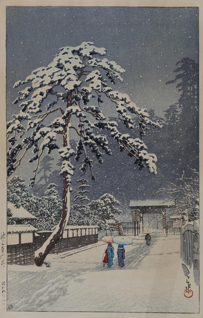 Japanese Woodblock Print, Kawase Hasui: Kawase Hasui (Japanese, 1883-1957), "Ikegami Honmonji Temple", woodblock print, lower right with the signature and seal, left margin with the title, dated Showa 6 (=1931), print: 15.3"h x 15.5"w