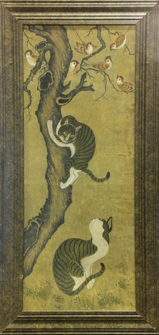 Framed Korean Painting, Cats and Birds (1 of 1)
