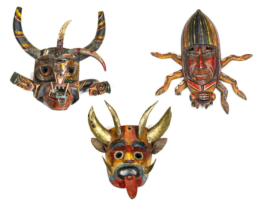 (lot of 3) Mexican, Guerro masks, decorative, circa (1 of 7)
