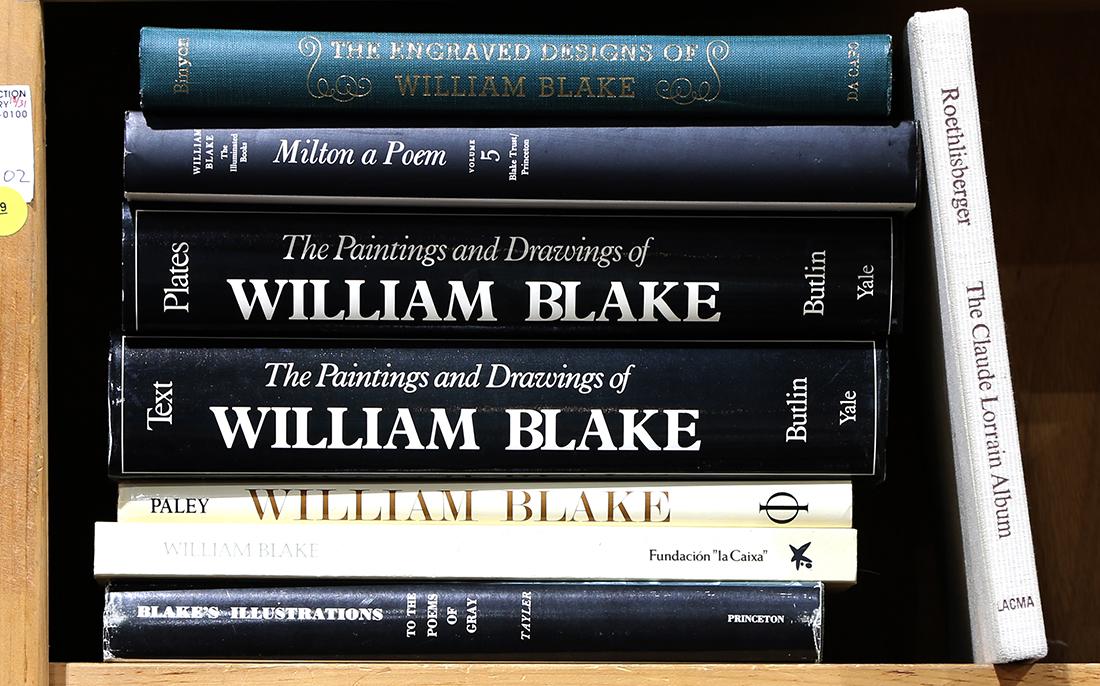 (Lot of 7) Volumes of books on William Blake: (Lot of 7) Volumes of books on William Blake, including the catalog raisonne of paintings and drawings in two volumes, and volume 5 (only) of his illustrated book series. (note: proceeds to benefit th