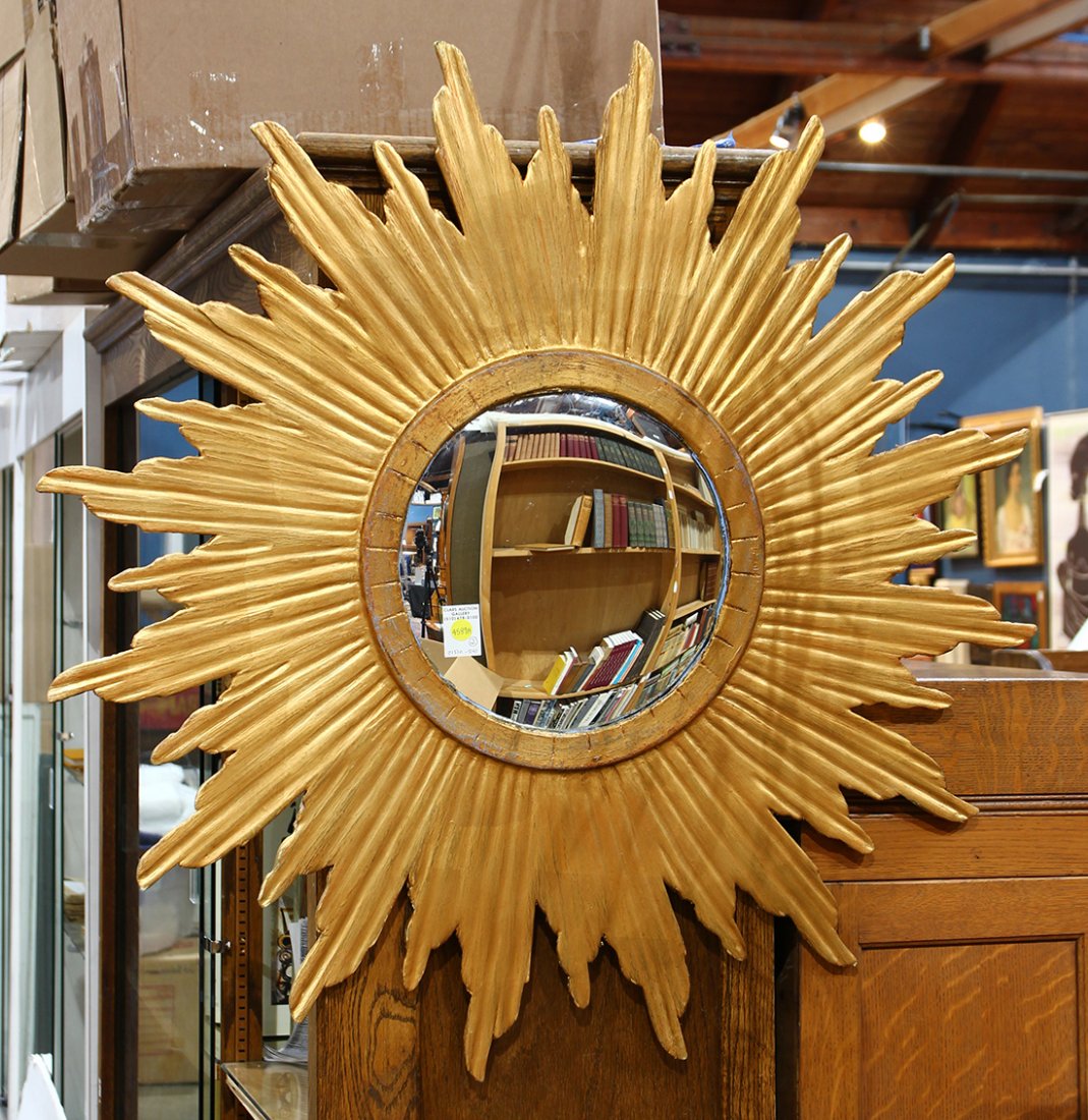 Pair of radial sun mirrors, with giltwood frames, (1 of 2)