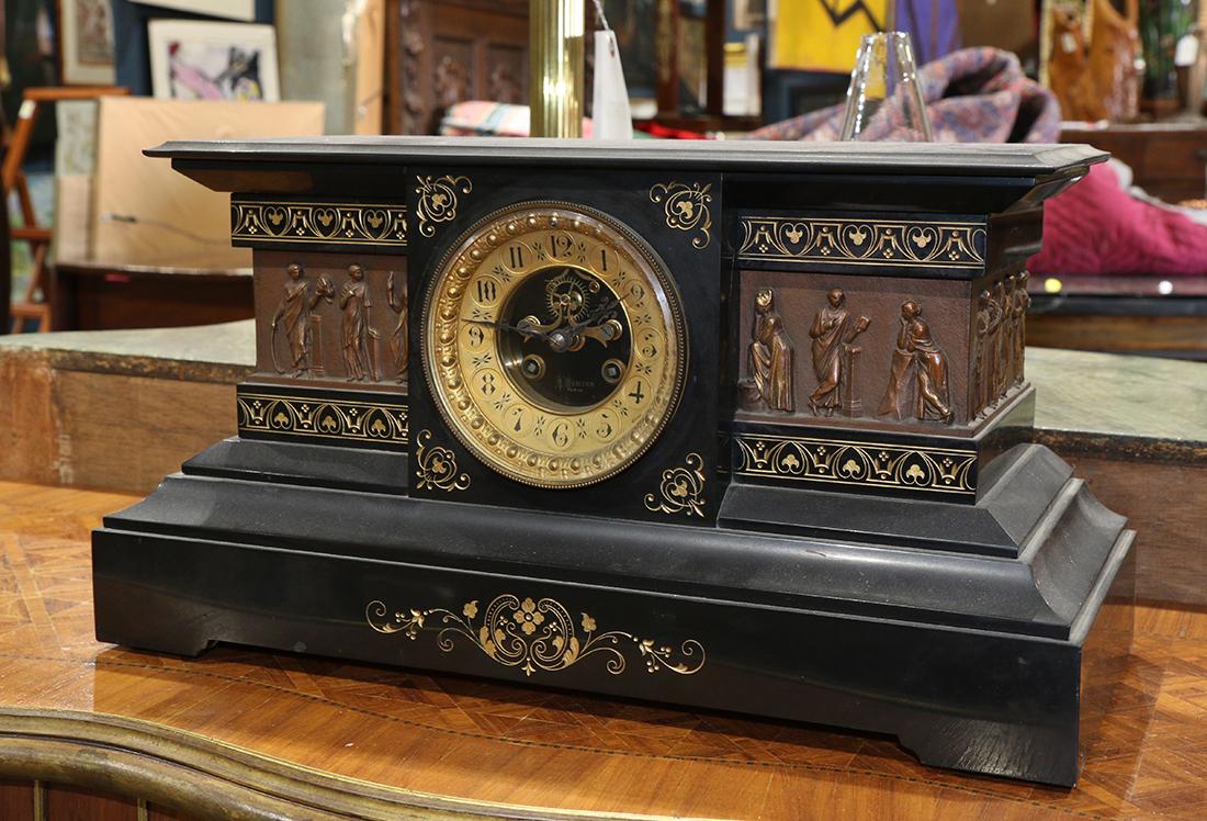 French Neoclassical style slate mantle clock (1 of 1)