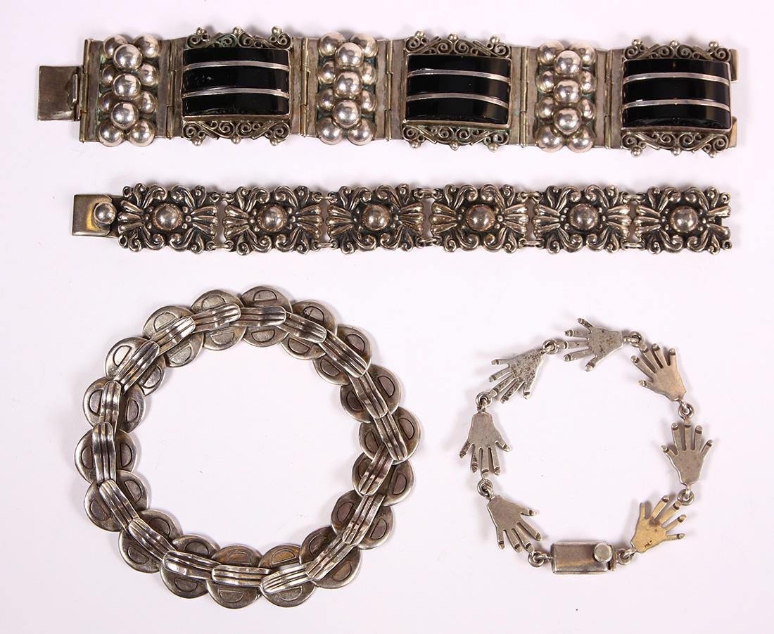 (Lot of 4) Mexican black onyx, sterling silver and (1 of 2)