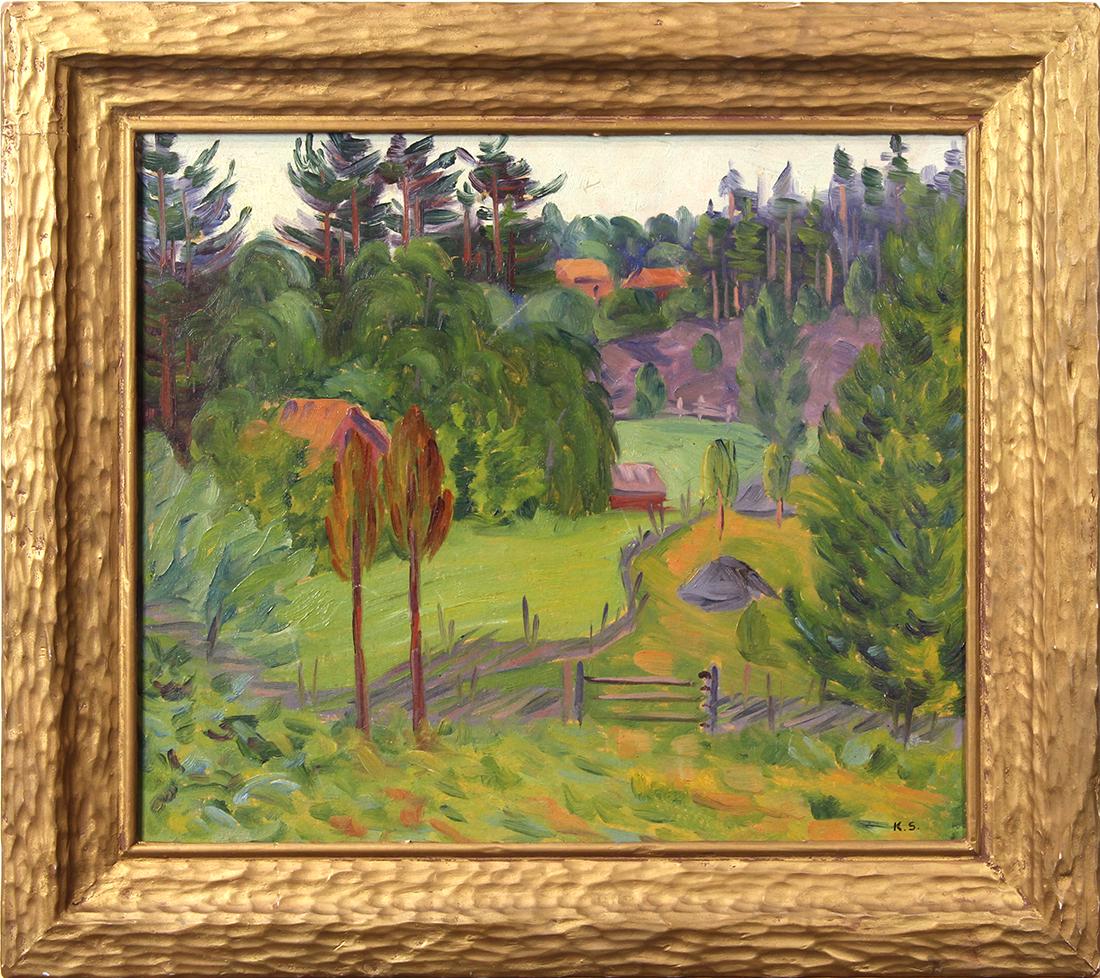 Painting, Karl Saxlid: Karl Saxlid (American, 20th century), Alaska, oil on board, initialed lower right, signed verso, overall (with frame): 16.25"h x 18.25"w