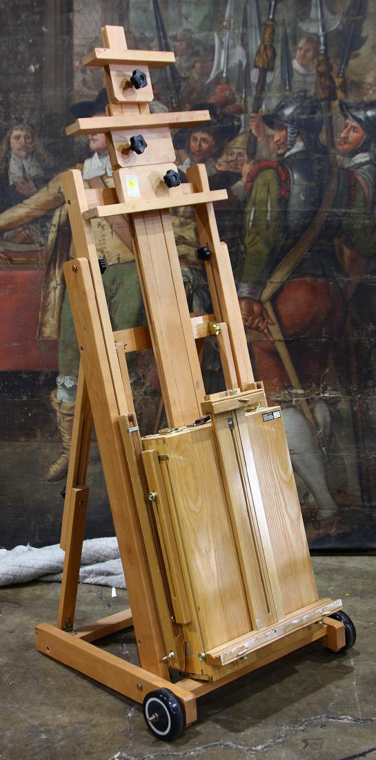 (lot of 2) Wood easels, one having wheels, tallest 57 (1 of 1)