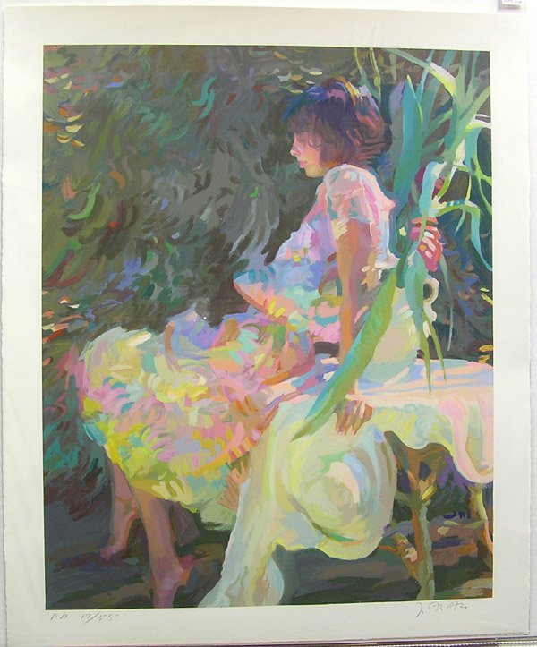 serigraph John Asaro Californian: Unframed serigraph, Seated Young Girl in Profile, by John Asaro (Californian, 1937-), pencil signed lower right, numbered PP 17/55, image: 29.75''h x 24''w, sheet: 34''h x 28''w. Condition: clean shee
