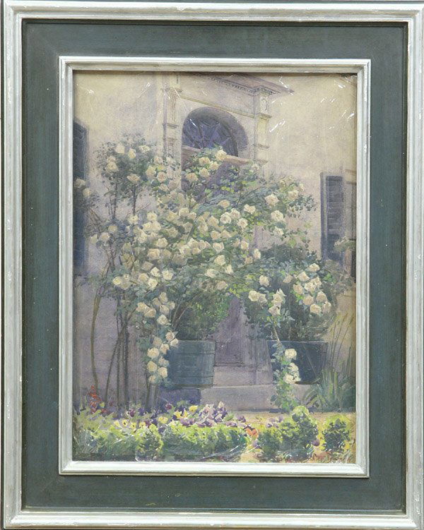painting George Dawson American: Framed watercolor, Century Old Cottage Roses, by George Walter Dawson, (American 1870-1938), signed lower right, sight: 22''H x 16''W, overall: 30''H x 24''W. Condition: Not examined out of the frame