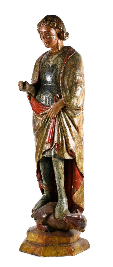 Spanish Colonial polychrome decorated Santos figure, (1 of 6)
