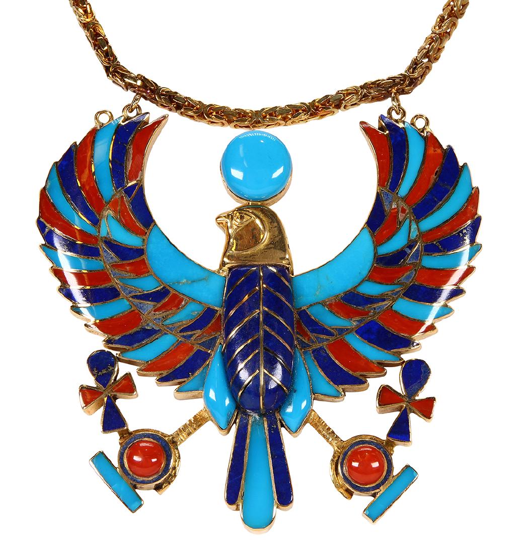 Multi-stone, yellow gold Egyptian style necklace (1 of 7)