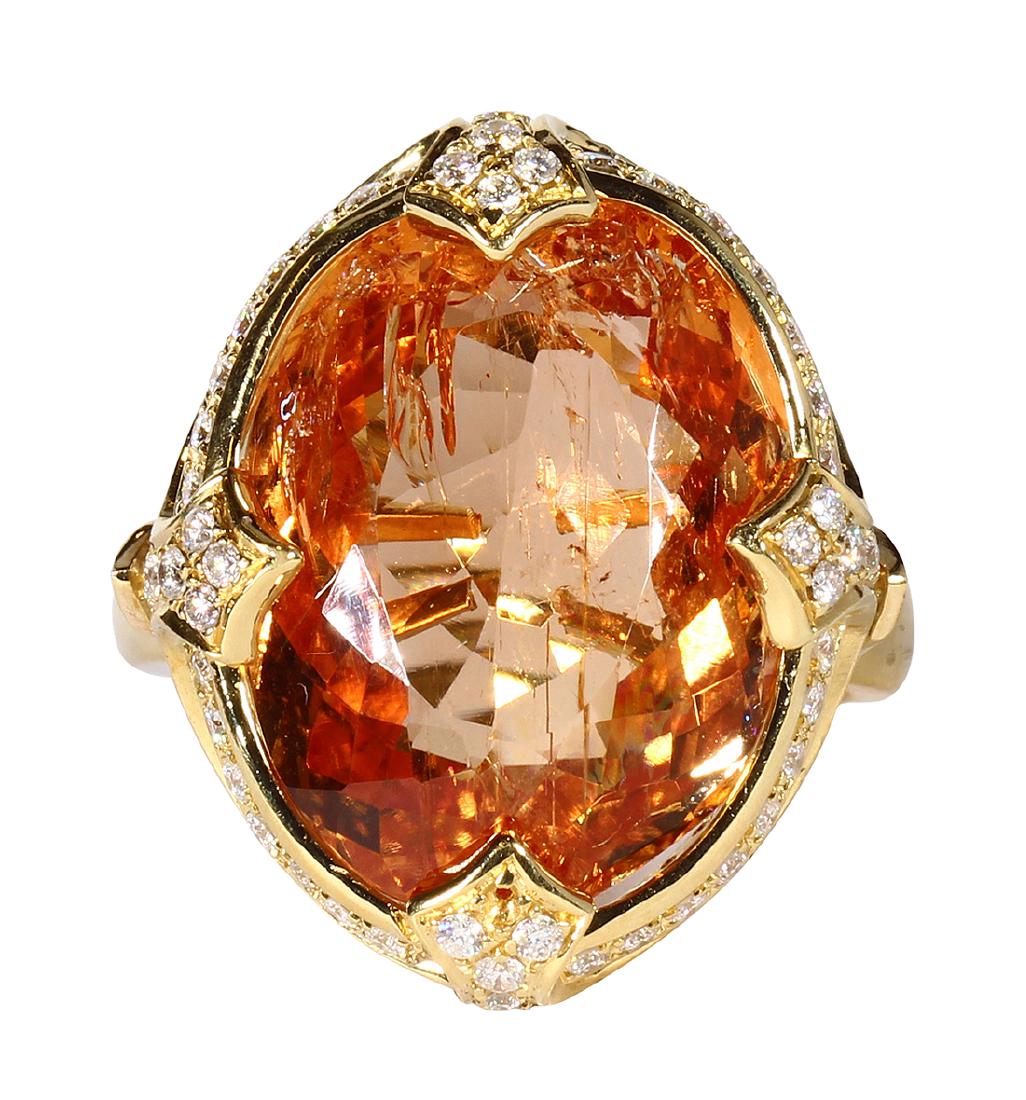 Topaz, diamond and yellow gold ring (1 of 4)