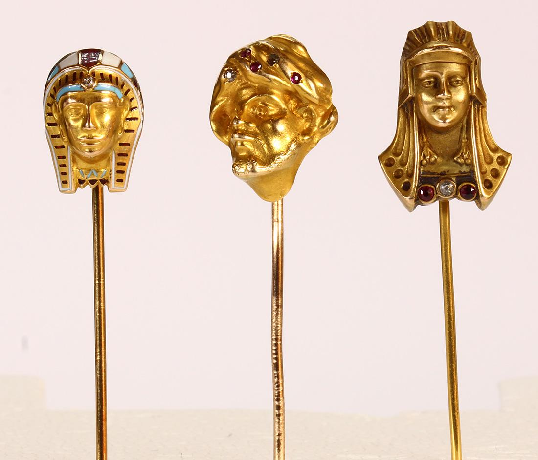 Diamond, ruby and 14k yellow gold stick pins (1 of 4)