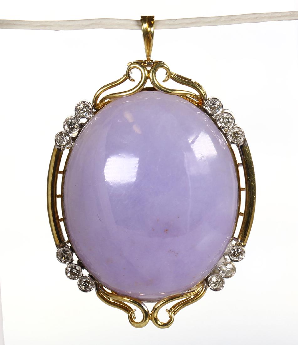 Jadeite, diamond and 14k yellow gold pendant-brooch (1 of 3)