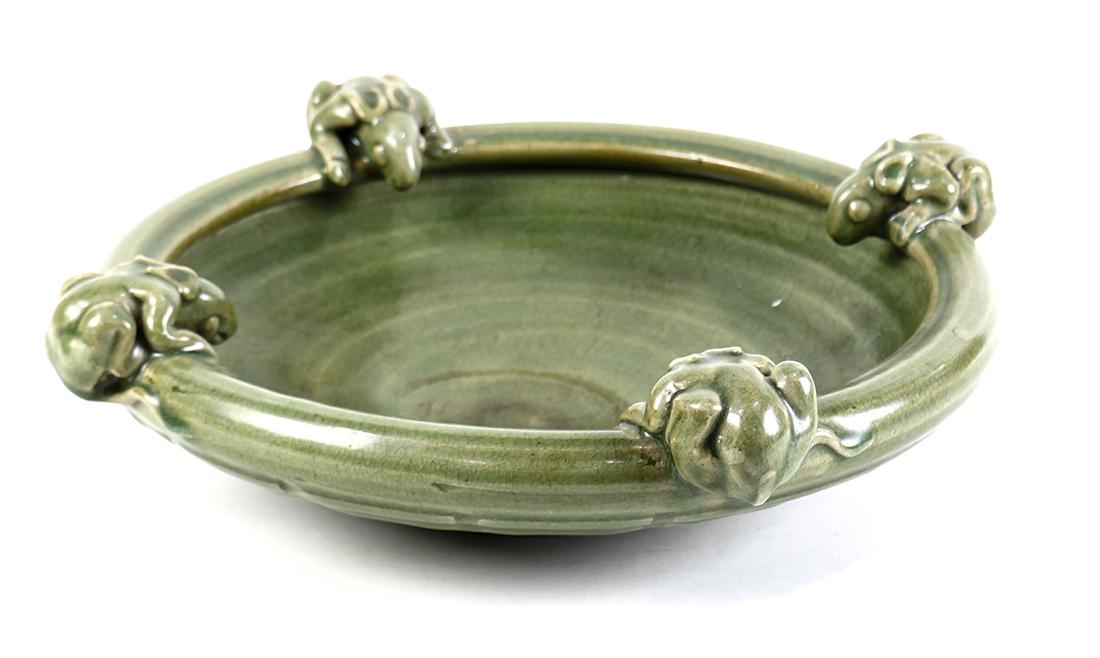 Celadon Glazed Shallow Bowl, Rabbits (1 of 4)