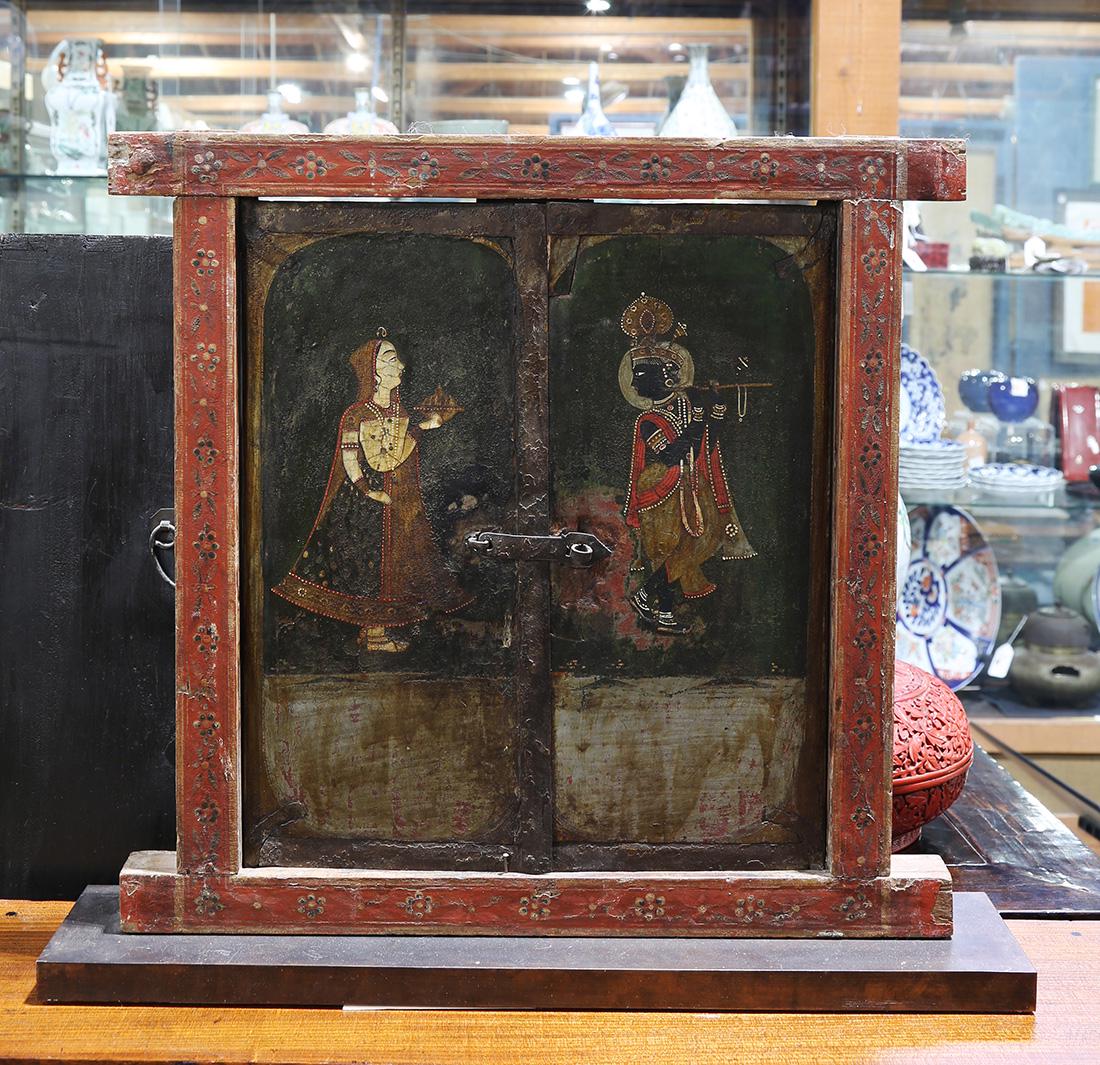 Indian Wooden Shrine Doors, Krishna (1 of 2)