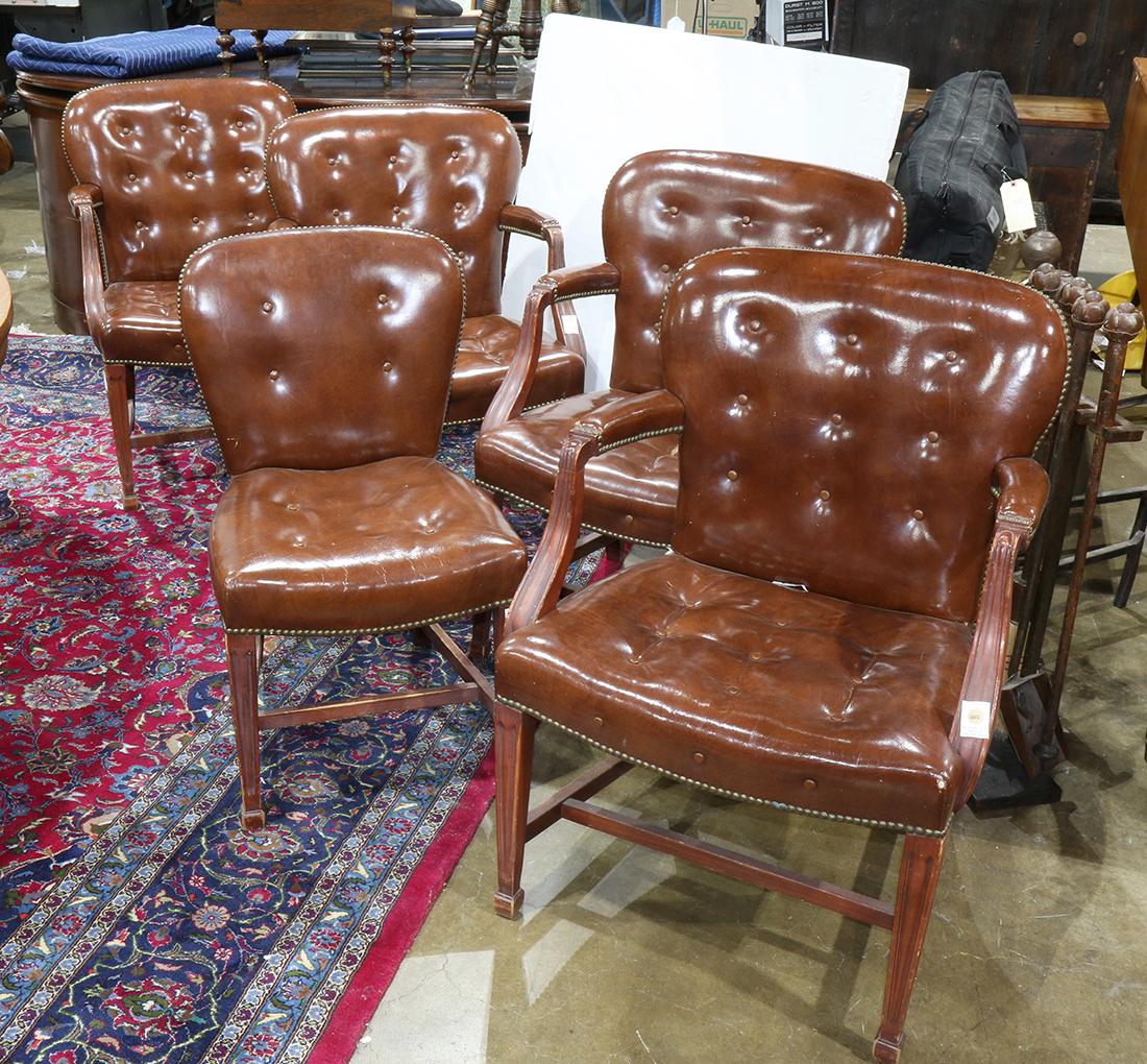 (lot of 5) Edwardian style leather office chairs, each (1 of 1)