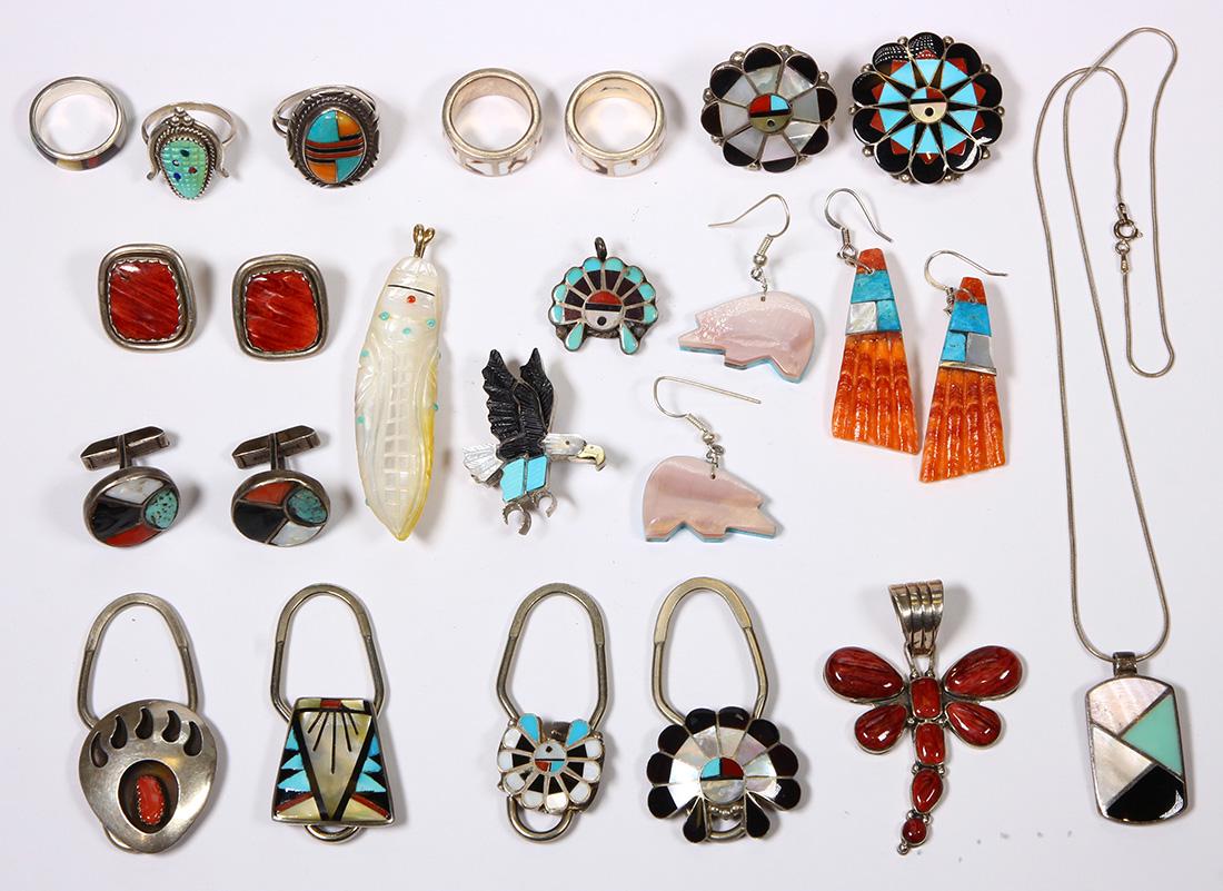 (Lot of 22) Native American multi-stone, sterling (1 of 3)