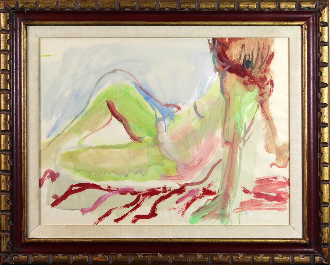 Watercolor, Helene Gecse: Helene Gecse (American, 1915-1991), Reclining Nude, watercolor, signed lower right, overall (with frame): 24.5"h x 31"w