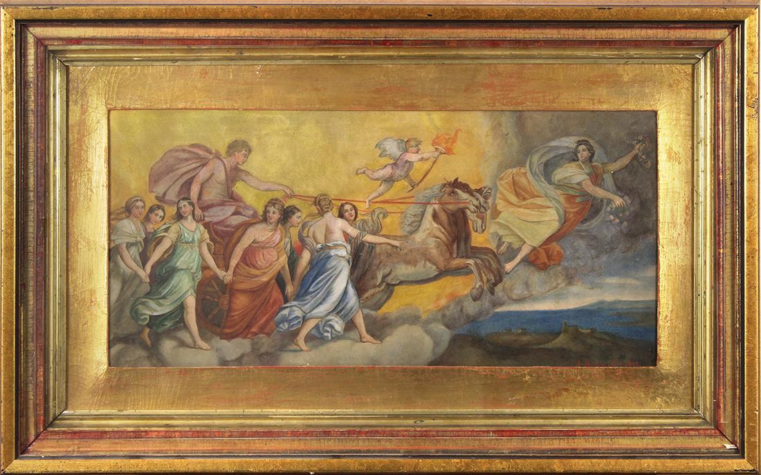 Watercolor, Classical Scene with Figure and Chariot, (1 of 1)